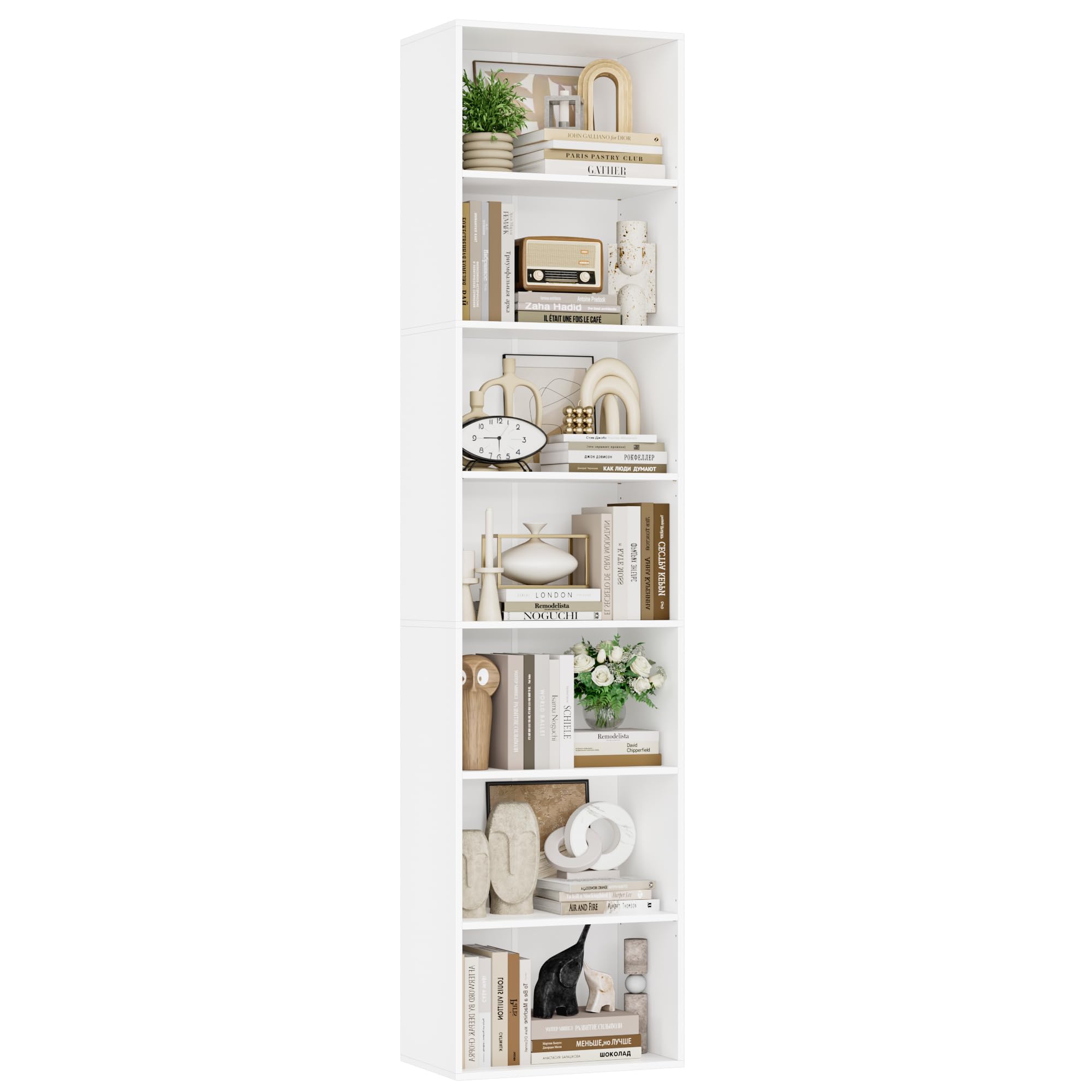 FirFurd 220 cm Libreria Profonda 30 cm, Libreria da Parete a 7 Ripiani, Librerie con Ripiani Regolabili, Scaffale Salvaspazio, per Studio, Soggiorno, Ufficio, Cucina, 48x30x220cm, Bianco