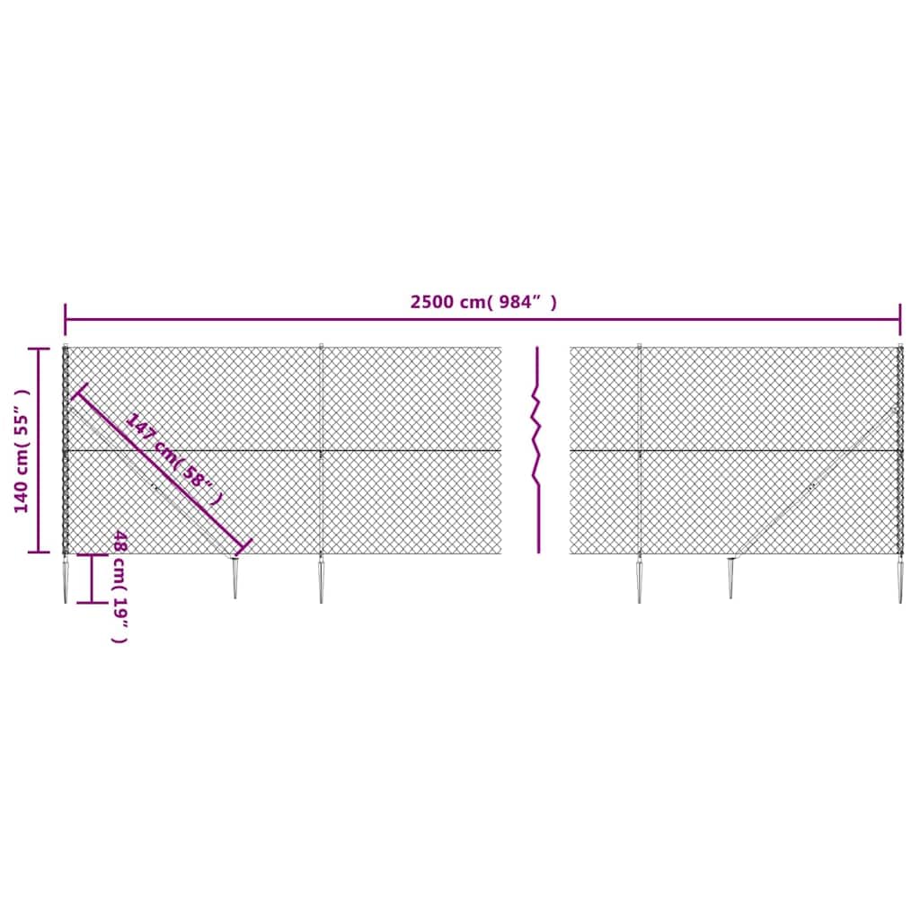 Valla de malla de alambre antracita 1,4 x 25 m, acero galvanizado con revestimiento de PVC, resistente juego de valla de jardín para perros, protección visual y delimitación de arriates