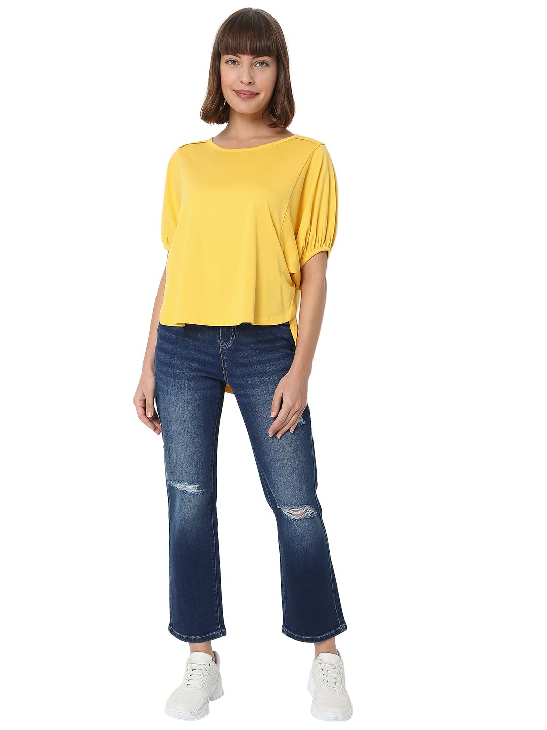 VERO MODAWomen's Cotton Blend Regular Fit T-Shirt