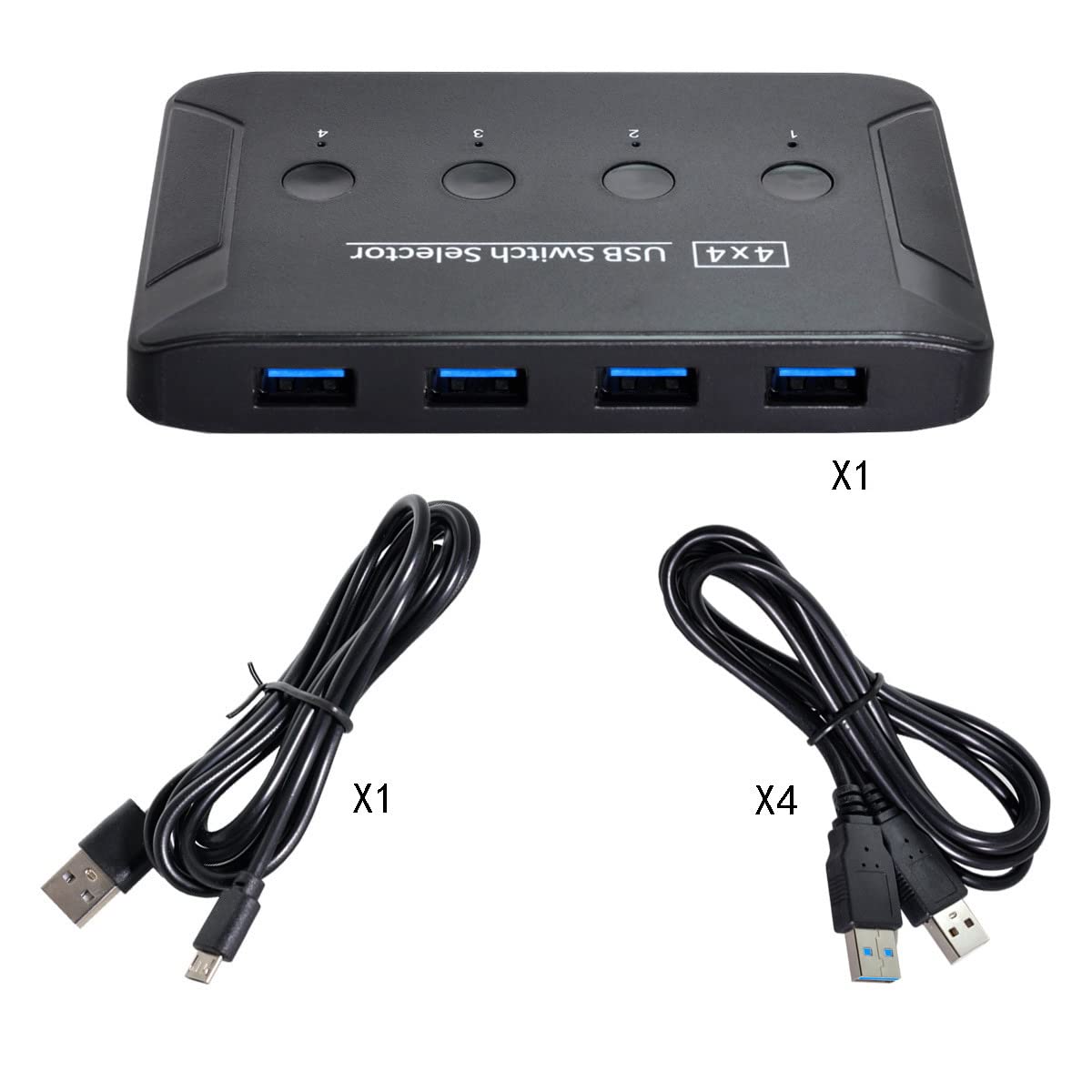 cablecc KVM USB 3.0 Switch Selector 4 Port PCs Sharing 4 Geräte für Tastatur Maus Scanner Drucker, Black USB 3.0