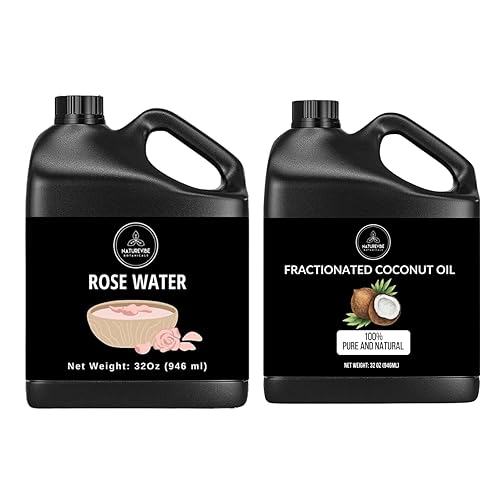 Naturevibe Botanicals Agua de rosas prémium de 32 onzas y aceite de coco fraccionado de 32 onzas  Combo de aceite.