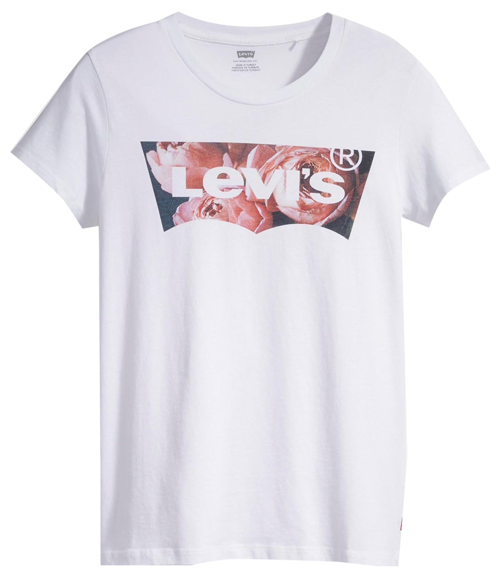 Levi's Women's The Perfect Tee- Pattern Batwing Logo T-Shirt, Housemark Photo Fill - White, S