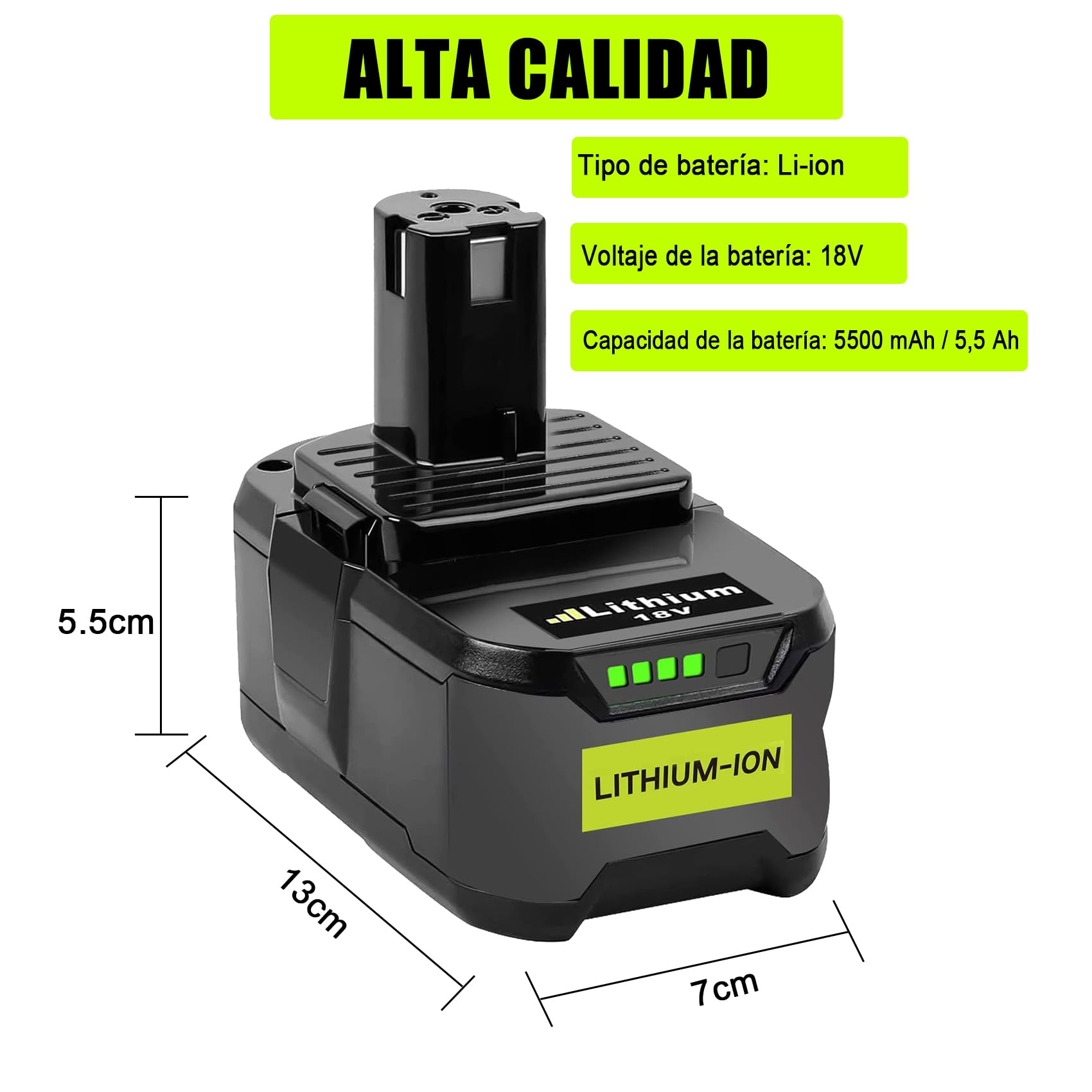 KUNLUN 2pcs 18V 5.5Ah Li-Ion Batería de Repuesto para Ryobi One+ RB18L50 RB18L40 RB18L25 BPL-1815 BPL-1820G BPL18151 BPL1820 P104 P105 P107 P108 Herramientas Inalámbricas