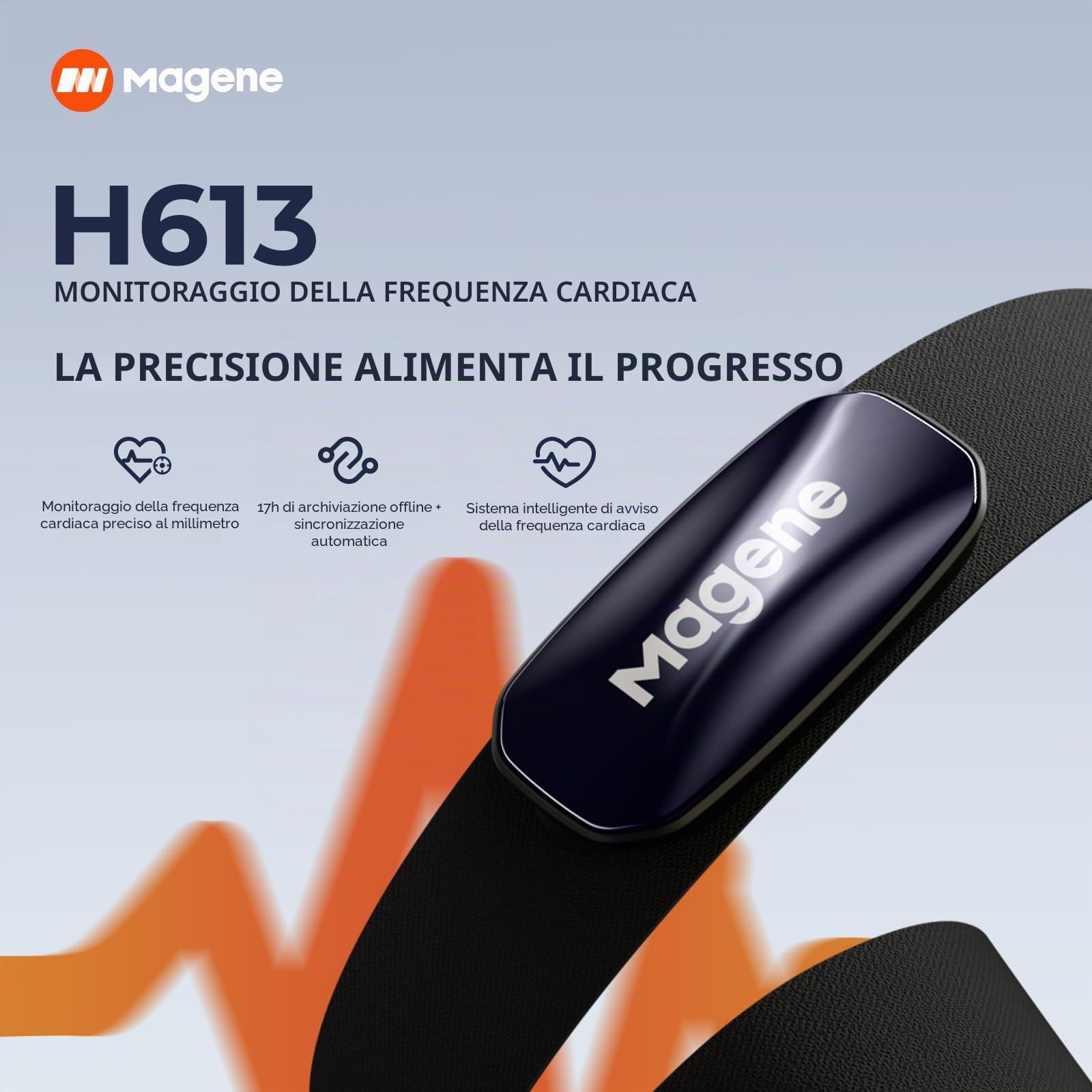 Magene H613 Fascia Toracica Cardiofrequenzimetro Bluetooth ANT+ IPX7 17H Archiviazione Offline Indicatore Zona Frequenza Cardiaca