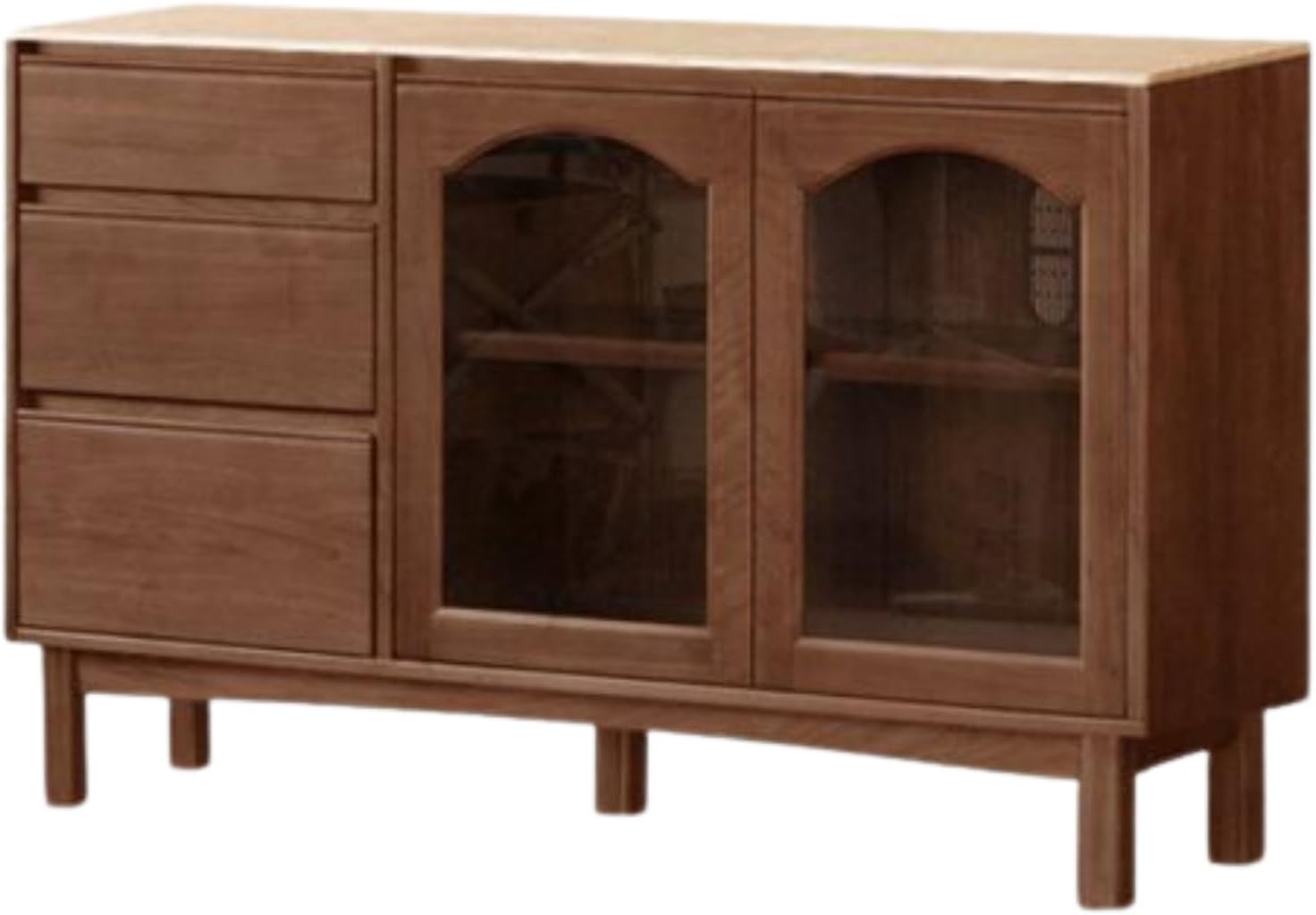 GVAwood Black Walnut Solid Wood Buffet Cabinet with Retro Style and Rock Board Surface 59.2x15.8x33.9 inch / 150.4x40.2x86.2 cm/Rich Dark Walnut Color/Sideboard (Travertine Slab)