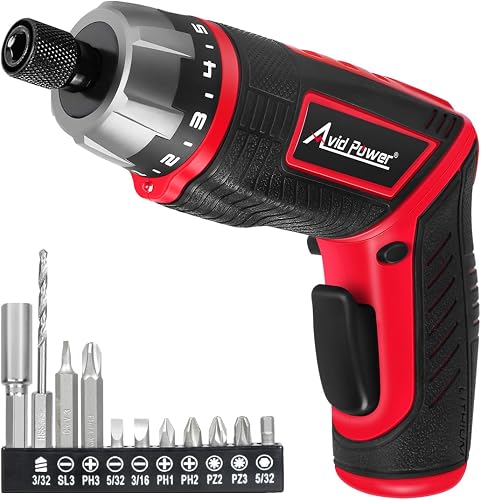 4V Electric Cordless Screwdriver Set 5.65Nm 11 Bits - RED | 5.65Nm, 5+1 Torque Settings, 2-Position Handle, 11 Accessories, LED Light, for Precision Assembly & Furniture Installation