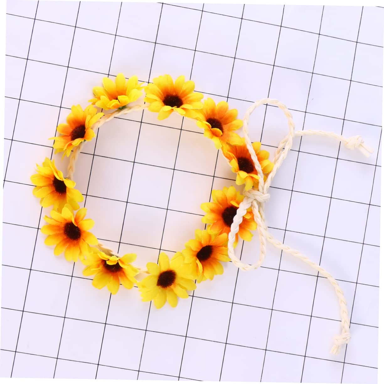 Diadema de Flores Margaritas 11 Flores Amarillo de Tela | Cuerda Trenzada Ajustable, Ornamento para Fotografía y Bodas, Estilo Femenino Uso en Cabeza o Cintura