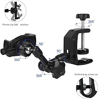 Vista 2 de Soporte para iPhone para escritorio/mesa/barra/gabinete de cocina, soporte de teléfono de aleación de aluminio ajustable de 360°, soporte de clip