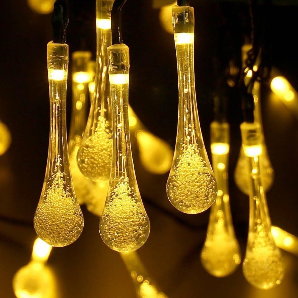 Solar Drop Lights, EONANT Water Drop Fairy Lights 20ft 30LEDs Solar Water Drop Waterproof for Outdoor, Garden, Christmas Decorations (Warm White)