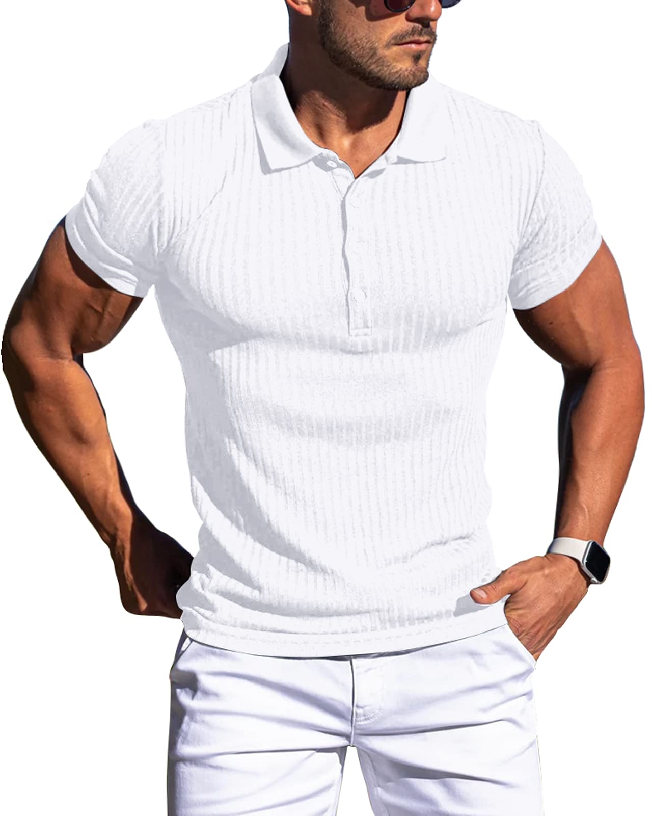CANGHPGINMuscle Polo Shirts for Men Slim Fit Short Sleeve Golf Shirts Men  Dry Fit Shirts Casual Stylish Clothes