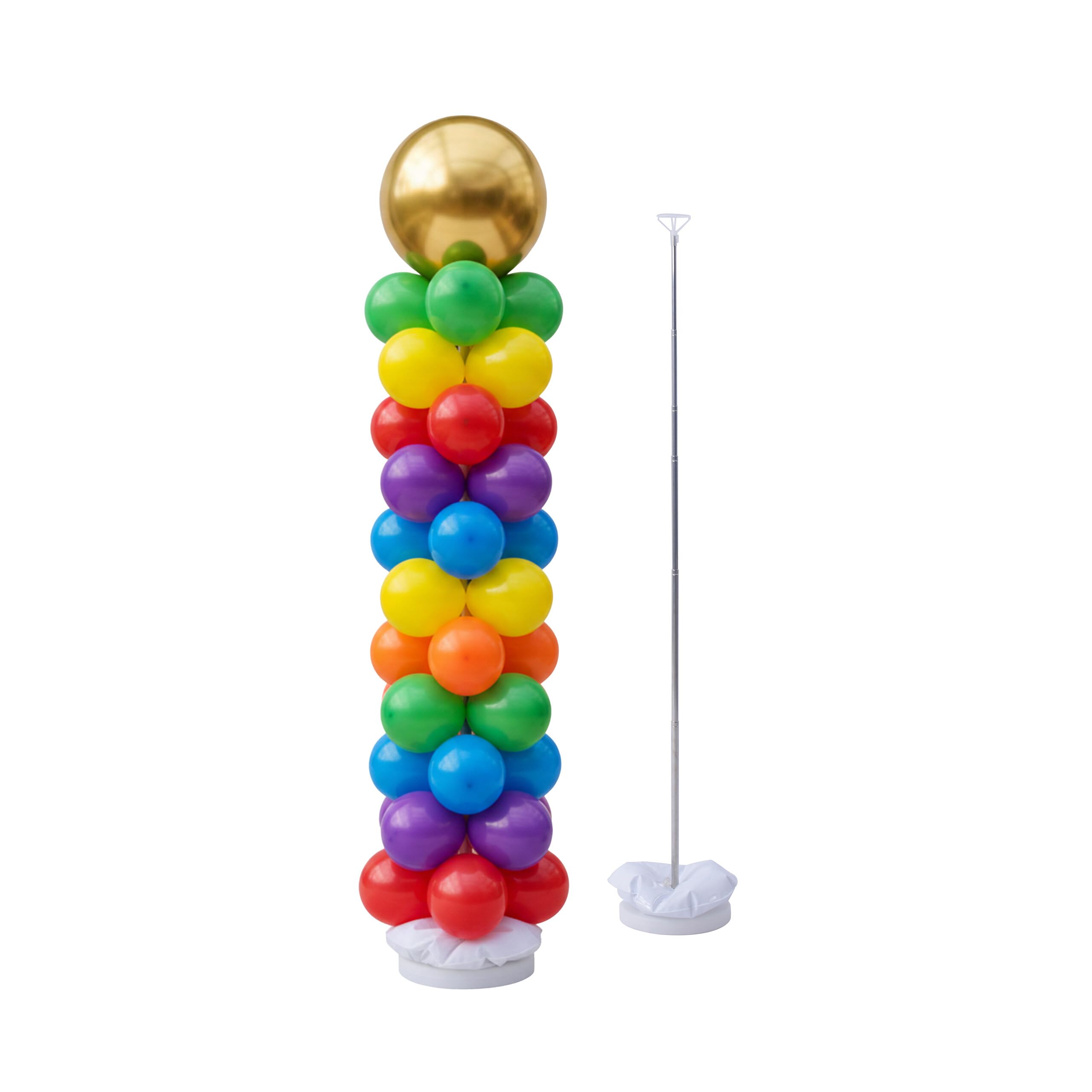 Relaxdays Support Ballons lot 2, Tige télescopique 45-205 cm pour Mariages/Anniversaires, Colonne Argent/Blanc