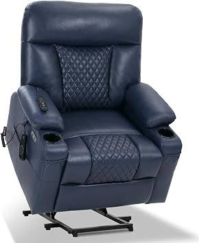 EONIX Power Lift Recliner Chair for Elderly with Heat and Massage, 400lbs Heavy Duty Electric Recliner Chairs for Adults with Cup Holders and USB Charging Ports, SLRY019020, Navy Blue