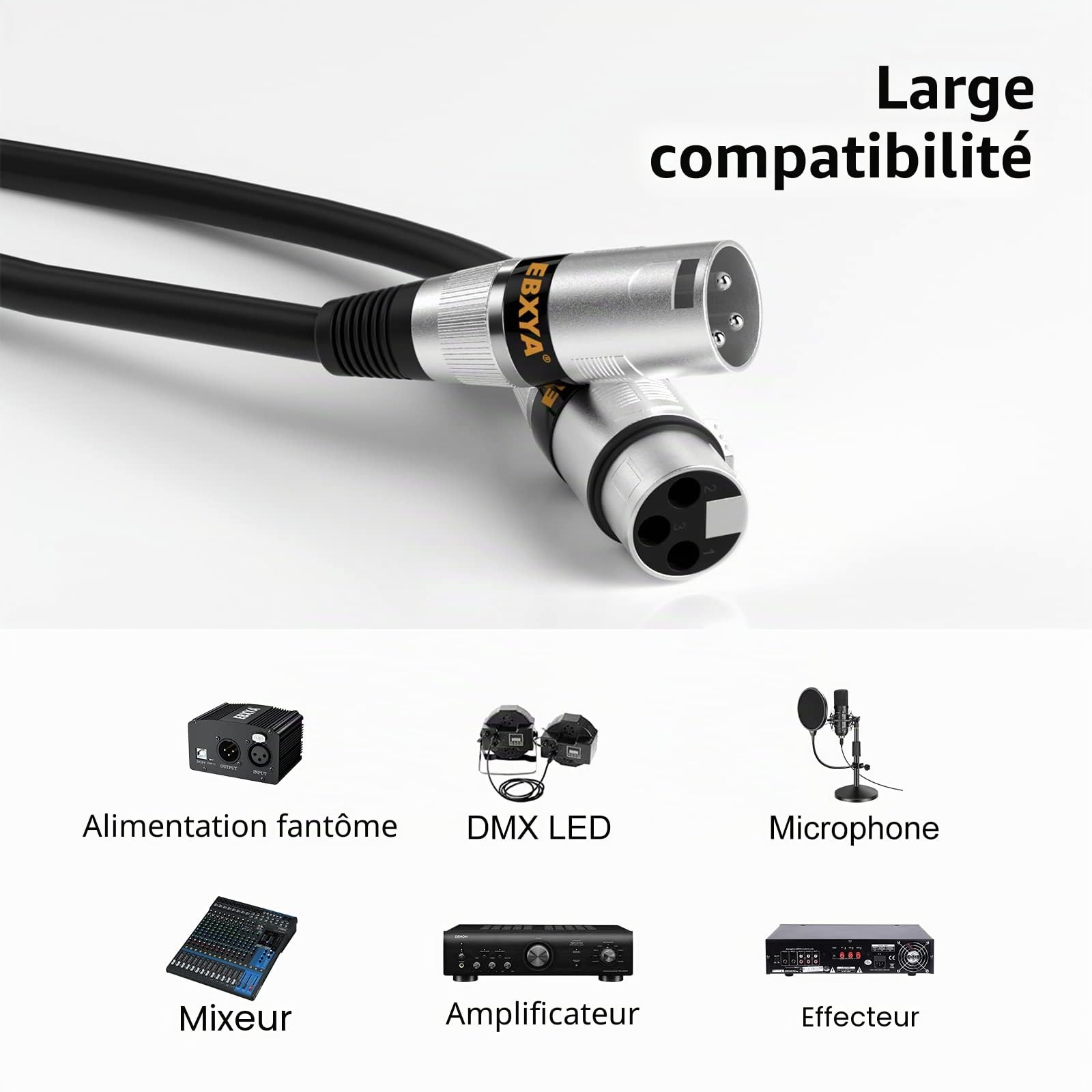 EBXYA - Lot de 4 câbles XLR mâles vers femelles pour système de sonorisation, enregistreur de studio, amplificateur, mixeur - 0,5 m