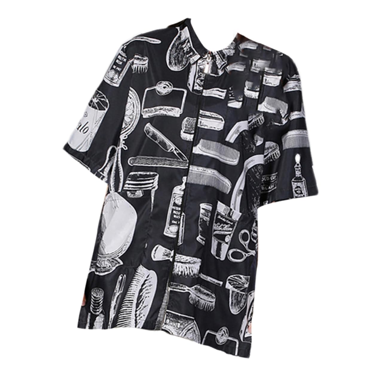 PLAFOPE Uniforme de Peluquería Negro de Fibra Manga Corta y Cierre de Cremallera, Ropa de Trabajo Cómoda Secado Rápido para Coloristas en Casa