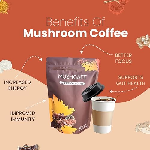 Miniatura 4 de Café de hongos con 6 hongos adaptogénicos, orgánico, 30 porciones, mejor energía, enfoque, digestión, inmunidad  Cordyceps, melena de león, cola de