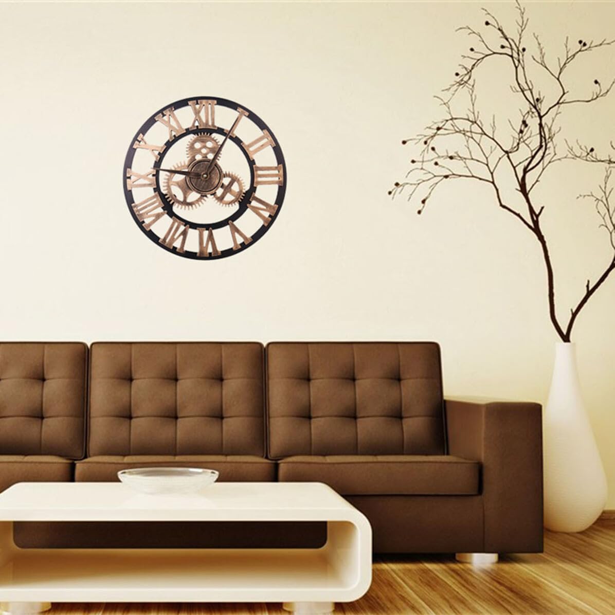 DOITOOL Reloj de Pared Vintage de Madera Engranaje 3D, 40 Cm | Números Romanos Retro, Movimiento de Cuarzo Ultra Silencioso, Estilo Industrial para Hogar y Oficina