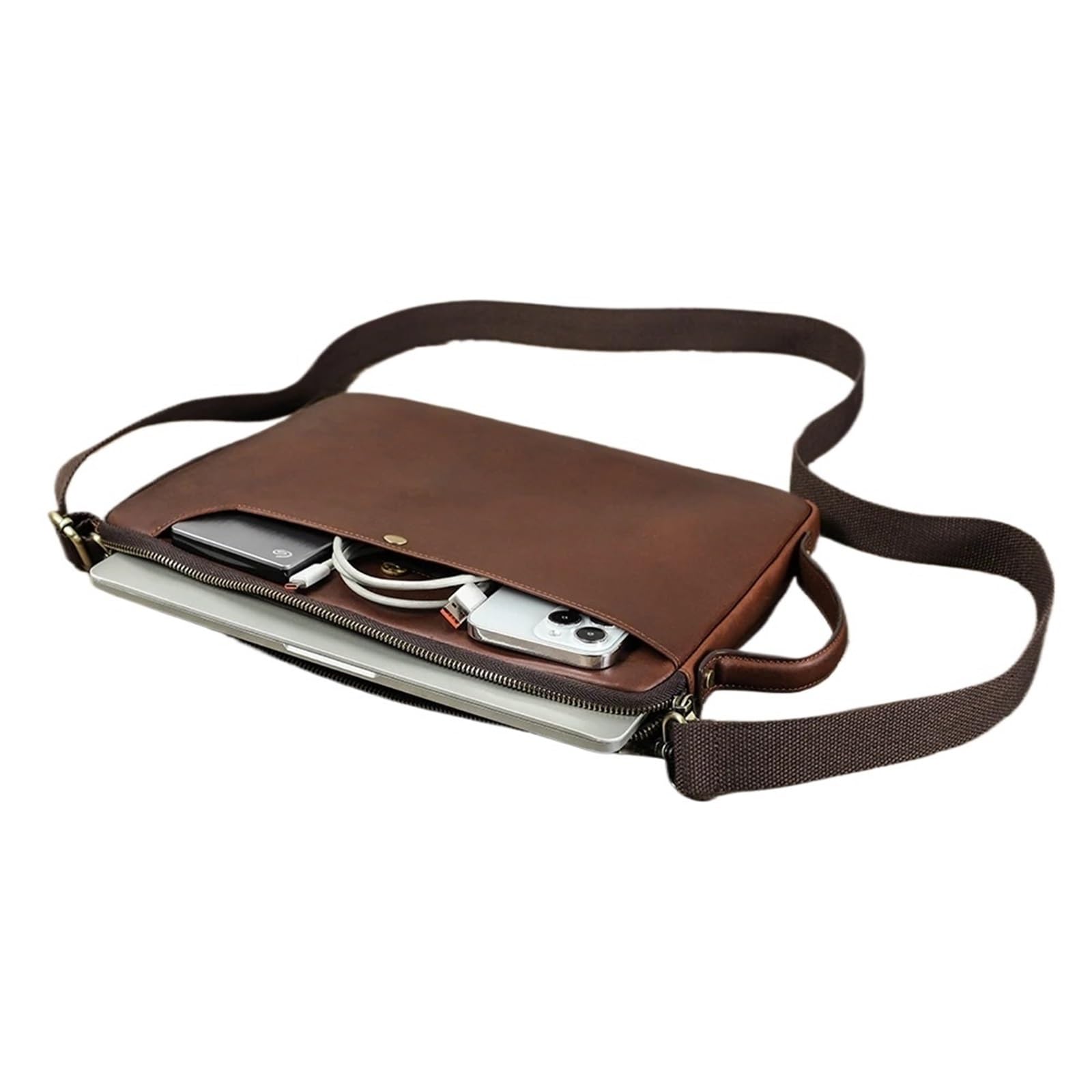 Bolso Mensajero Hombre Bolso bandolera de cuero genuino for portátil de hombre, bolso de negocios con correa for el hombro.