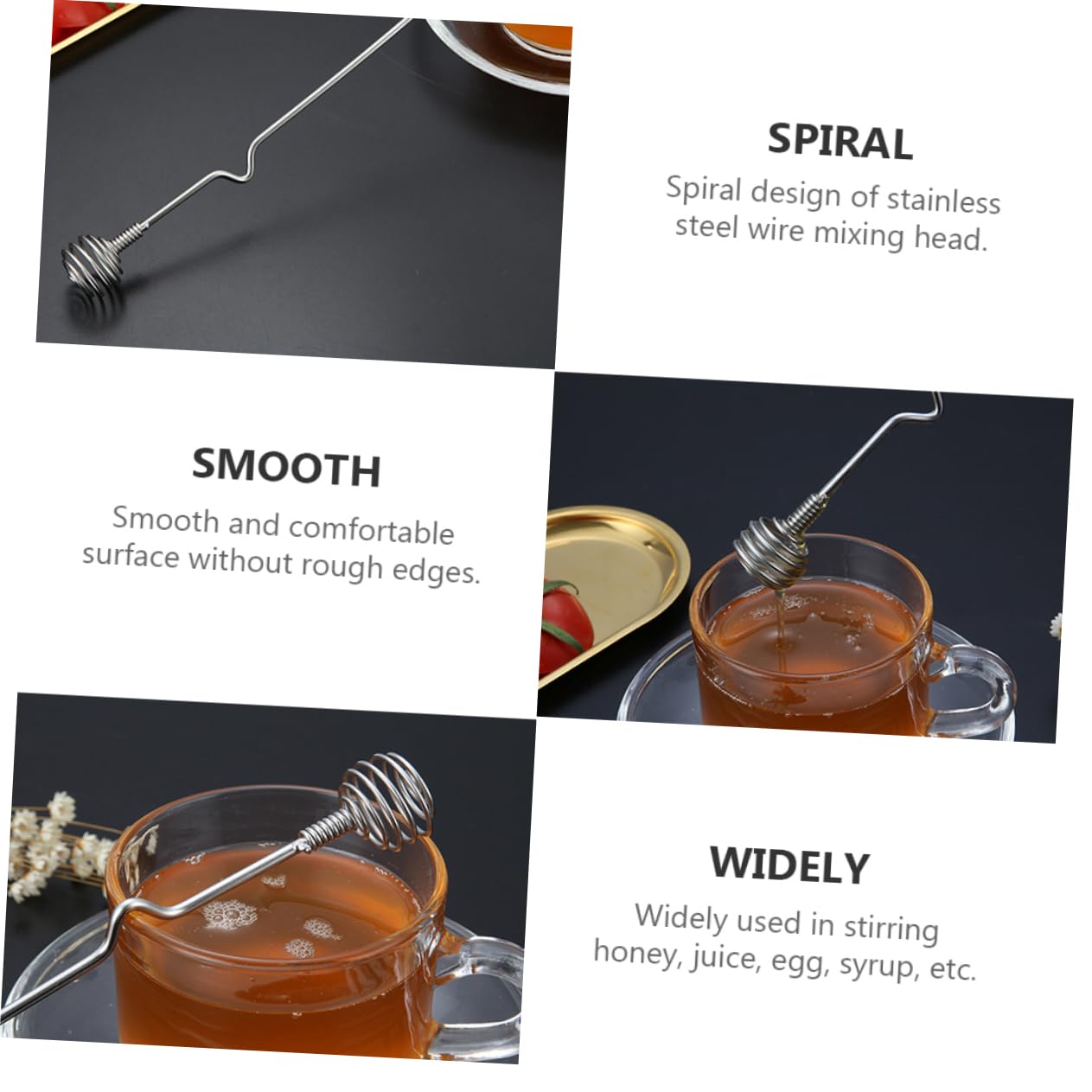 BEBEMOKO Long Handle Stainless Steel Stirrer 3pcs Honey Stir Sticks Ideal for Home Bar and Restaurant