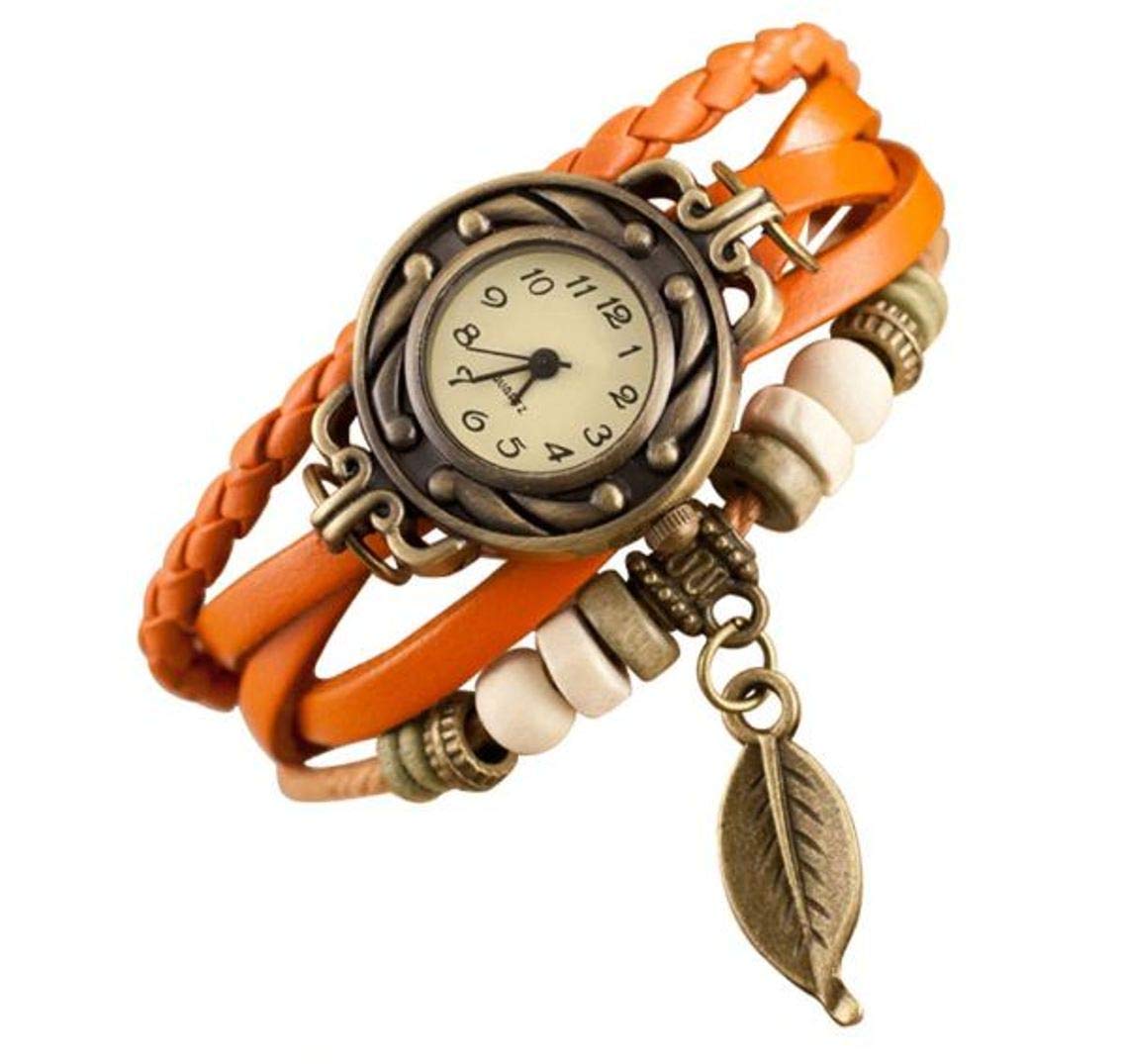 ITHANO - Leather Bracelet Analogue Orange Off-White Dial Womens Watch with Leaf- BKLF001 (B07B4VTTM1) Amazon Price History, Amazon Price Tracker