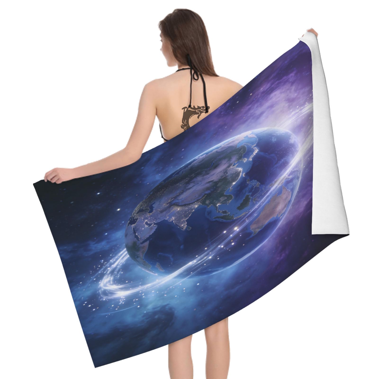 Leichong 3D Cosmic Planet Beach Towel Large Microfiber Soft Quick Dry for Adults, Space Themed Bath Towel Lightweight Soft Absorbent for Travel Swimming Pool Sports, 180 x 90 cm