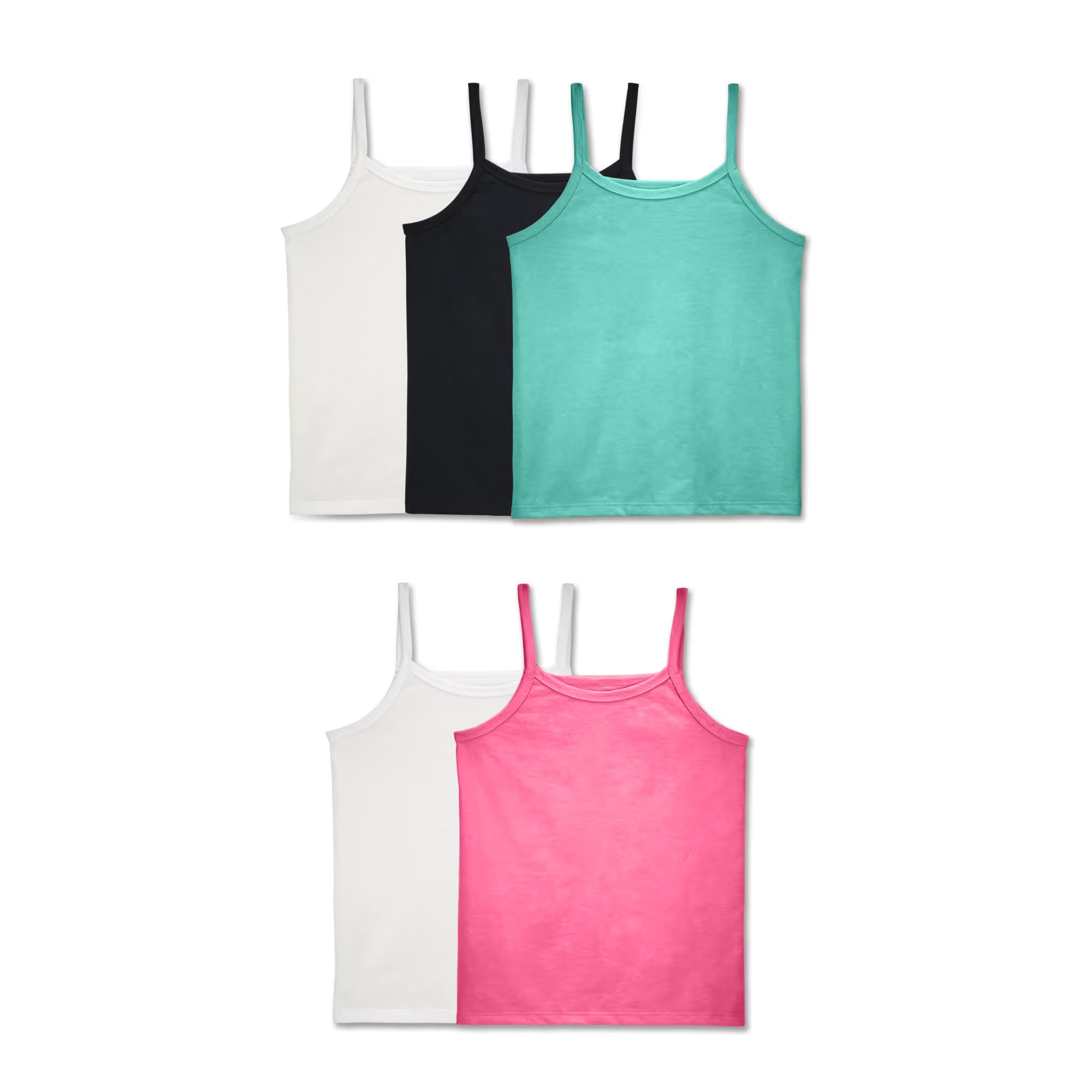 Fruit of the Loom Girls' Big Undershirts Tanks, Cami-5 Pack- Pink Assorted, Large