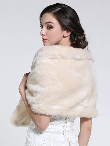 Miniatura 41 de Aukmla Bufanda de piel de boda para mujer con broche de diamantes de imitación para novia y damas de honor A-Marrón