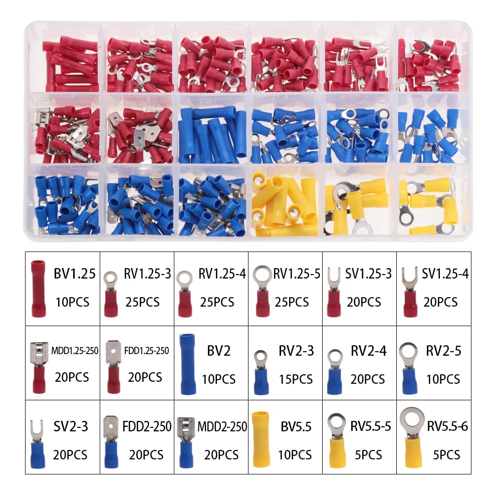 DSZUJTYROP 300Pcs Mix Wire Crimp Terminals Insulated Terminator Butt Connectors terminales Set