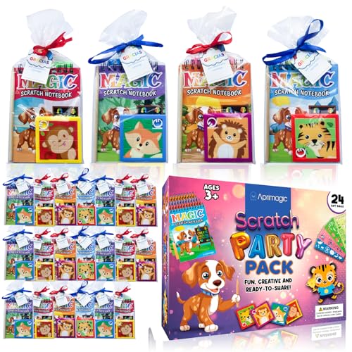 Aprimagic Pack de 24 livros Scratch, puzzles e malas de presente - presentes de aniversário para crianças na escola - bolsas de aniversário infantis - detalhes de aniversário para crianças (24)
