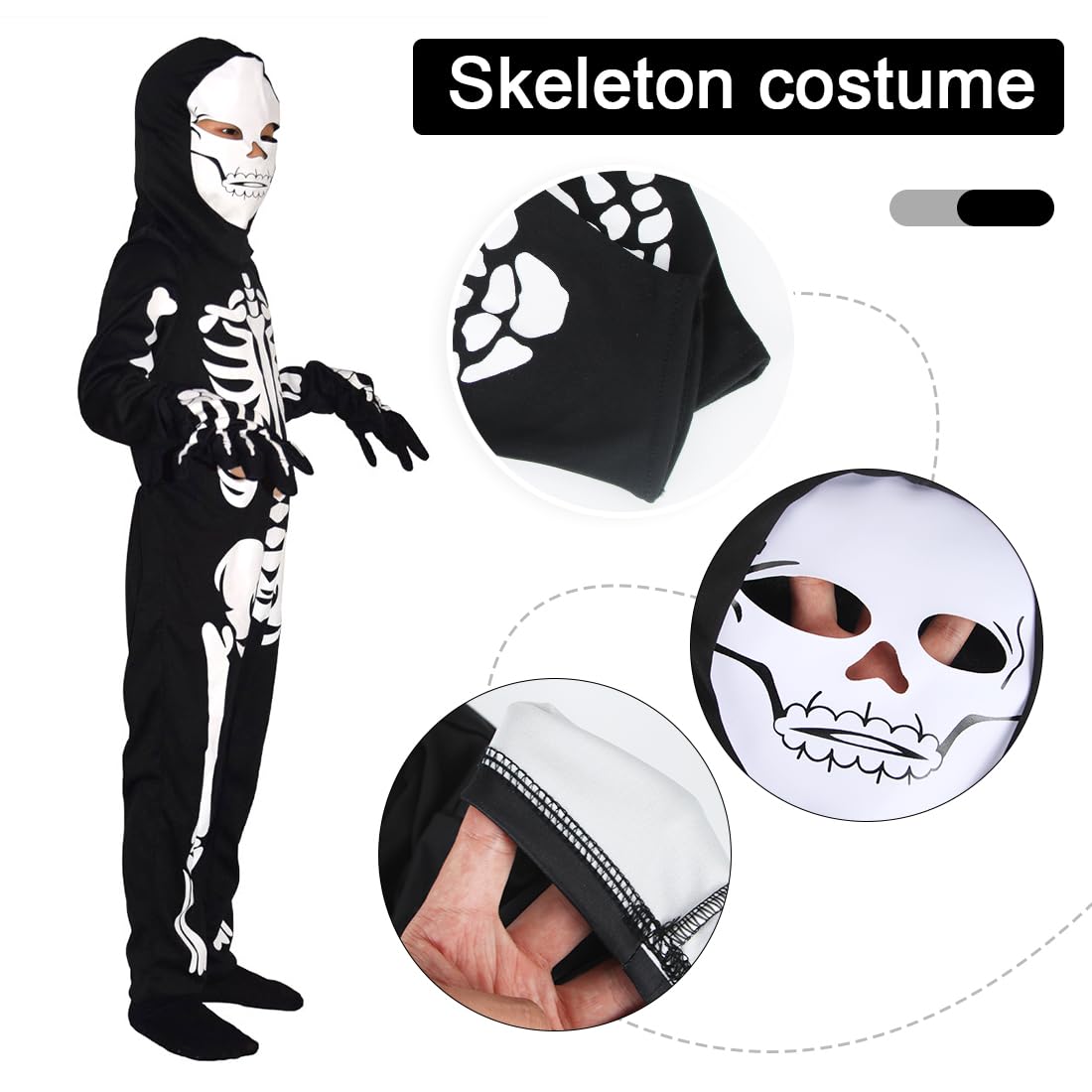 Bluelves Costume da Scheletro per Bambini, Unisex Halloween Carnevale, Travestimento Horror Con Ossa, Vestiti Bambino