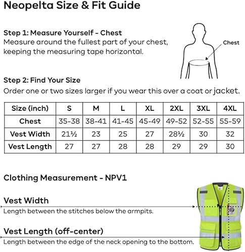 Miniatura 3 de Neopelta Chaleco de seguridad reflectante de malla amarilla, chaleco de alta visibilidad con bolsillos y cremallera, cuello acolchado, chaleco de