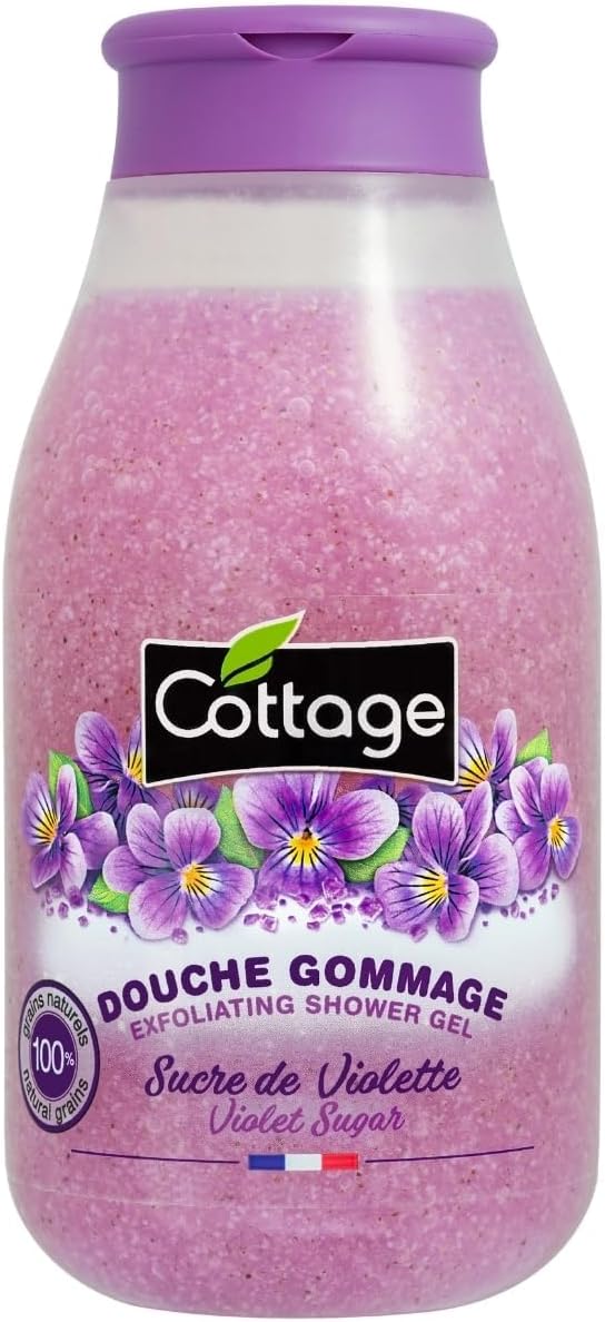 Cottage Natural Spa Exfoliating Body Shower Gel - Sweet Violet, 270ml|100% Natural Grains|Paraben-Free, pH-Balanced, Dermatologically Tested|Gentle Exfoliating Body Wash for Extra Smooth & Soft Skin