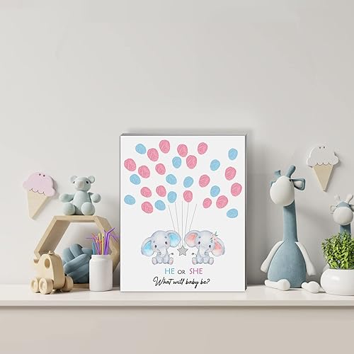 Miniatura 5 de UBLURO Libro de invitados con temática de elefante, libro de invitados de baby shower, lienzo de árbol de huellas dactilares, suministros de