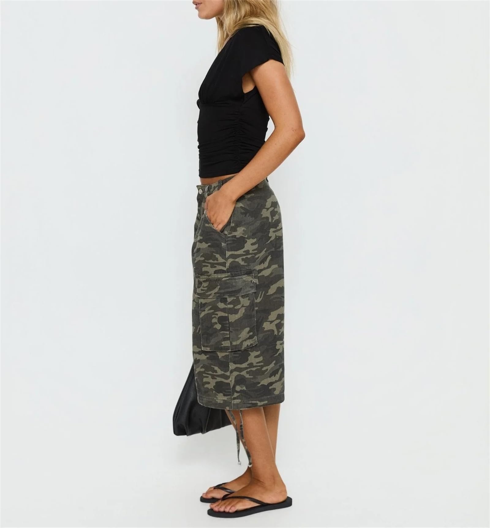 Pantaloncini Cargo in Denim Stile Y2K da Donna | Shorts in denim a vita bassa, stile casual hip-hop con coulisse, ideali per uscire o per un look streetwear; dotati di tasche