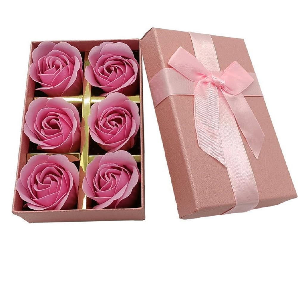 Valentine gift 6 PCS Soap Flowers Bath Rose Petals decorative rose shaped Floral Scented tub Plant Essential Oil Set, Best Gifts for Her Women Girls Mom Lover Birthday Valentine Christmas (Pink)
