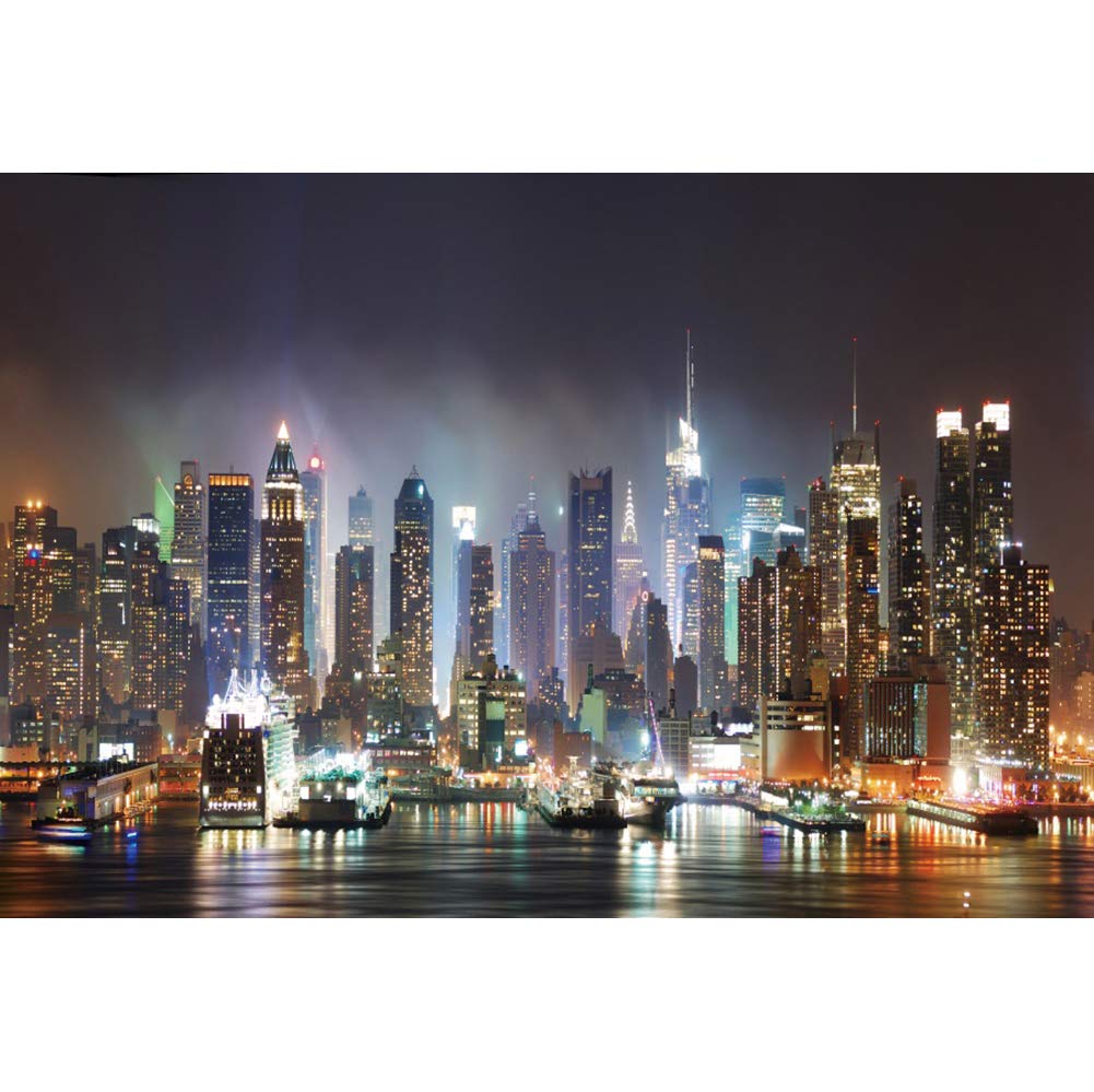 OERJU 10x8ft New York Backdrop Midtown Skyline Night Scene Landscape Skyline Landmark Urban Night Scene Background for Photography Theme Birthday Photo Wallpaper Live Background Wall