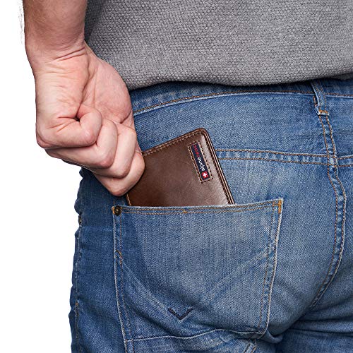 Image of Alpine Swiss Connor Executive Bifold Wallet | Business Passcase for Men | Premium Leather | Dual ID Windows | RFID Blocking | Gift Box Included Glossy Nappa Brown