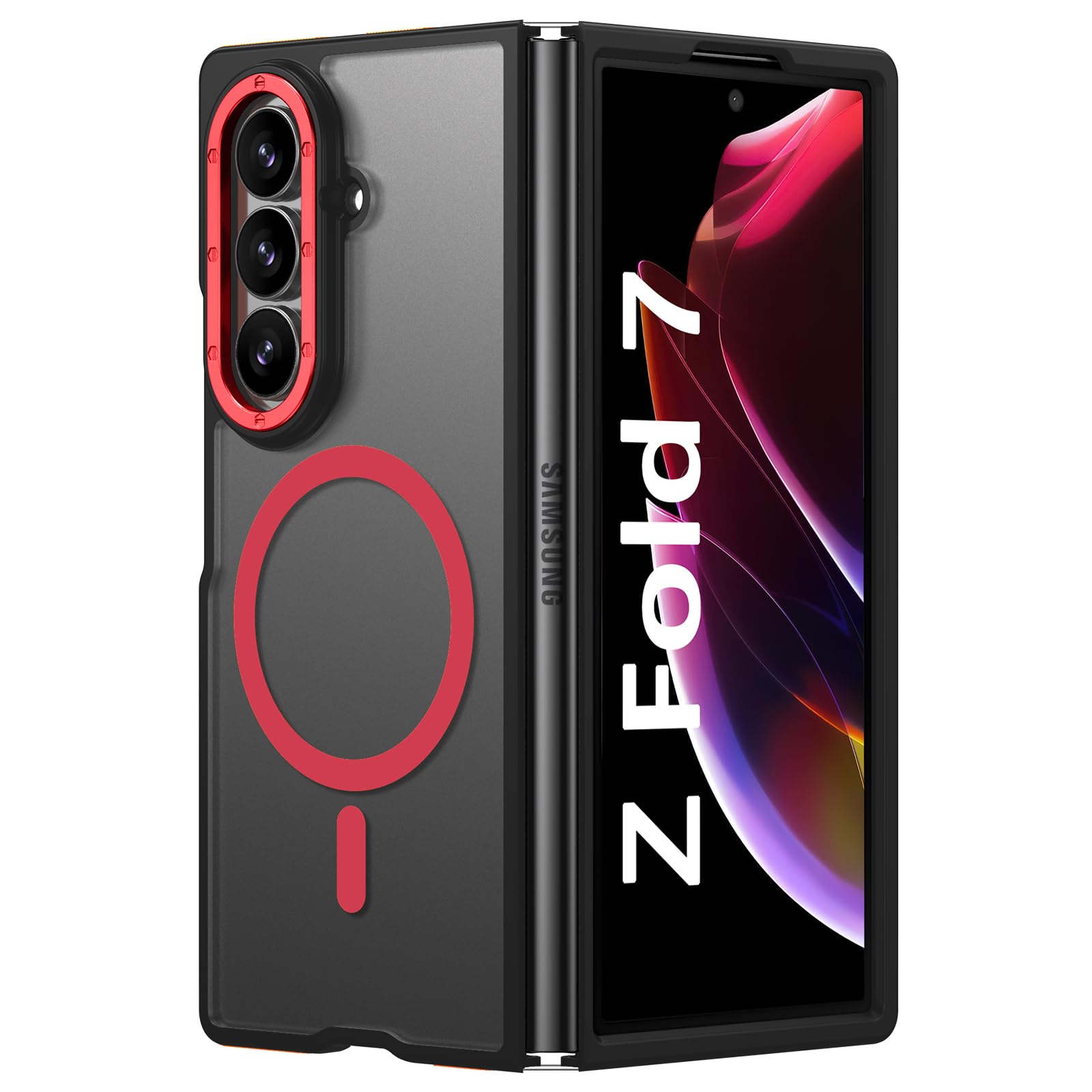 BENTOBEN Magnetic for Samsung Galaxy Z Fold 7 Case 2025 [Compatible with Magsafe] [Military-Grade Protection] Matte Slim Thin Anti-Slip Anti-Yellow Women Men Phone Cases for Z Fold 7 8.0", Red/Black