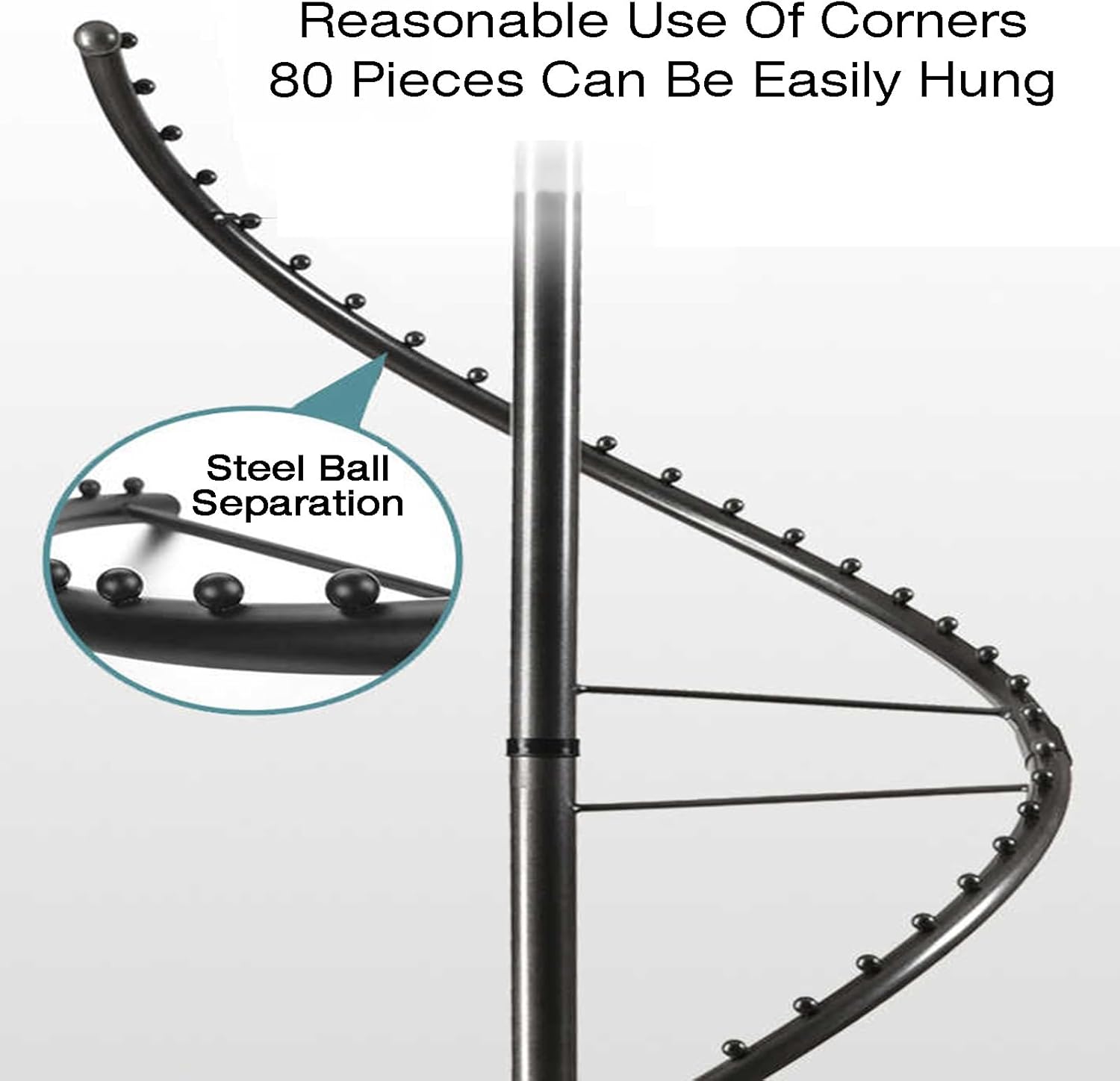 360&deg;回転スパイラル回転衣類ラック、頑丈な金属製衣類ディスプレイラック、高さ調節可能1620-2085mm、66ポンド容量省スペー
