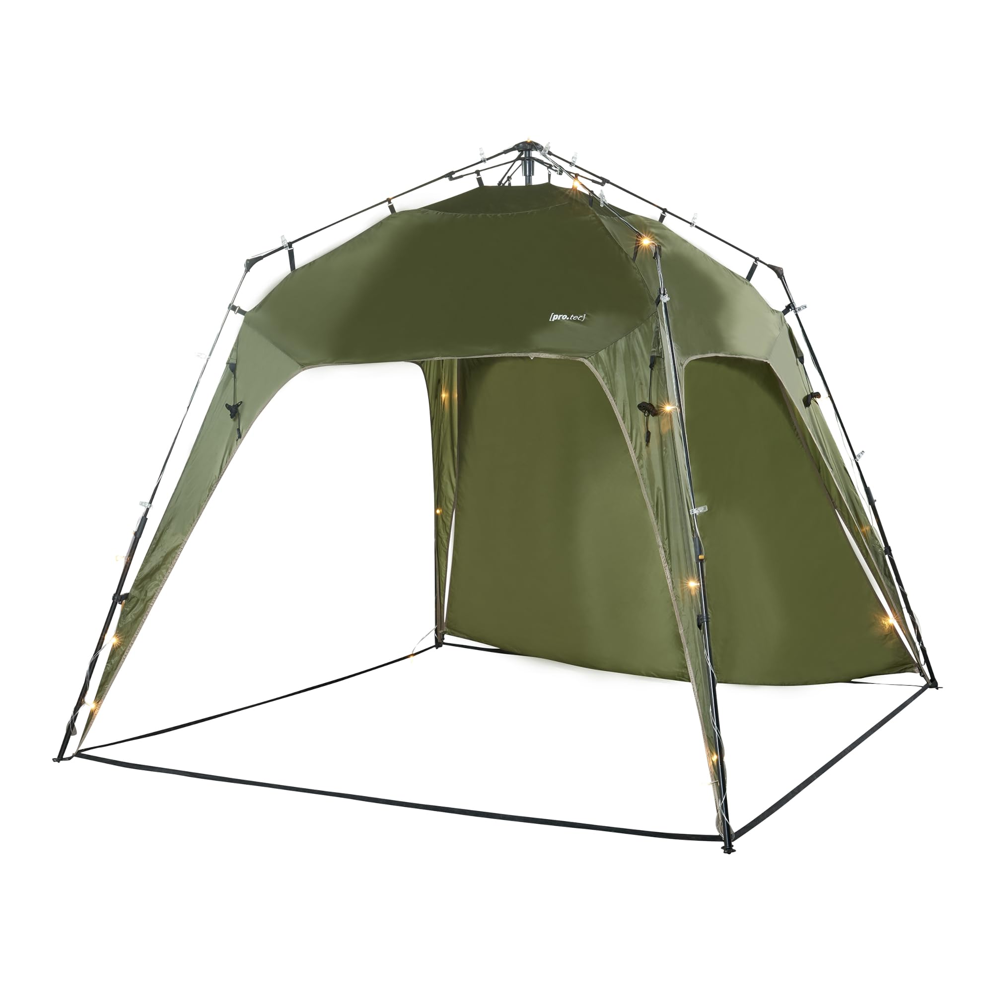 pro.tec Garden Gazebo with LED String Lights, Reception Tent for Camping Festivals with Carry Bag, Solar Panel, 250 x 250 x 190 cm, Green Tools & Home Improvement