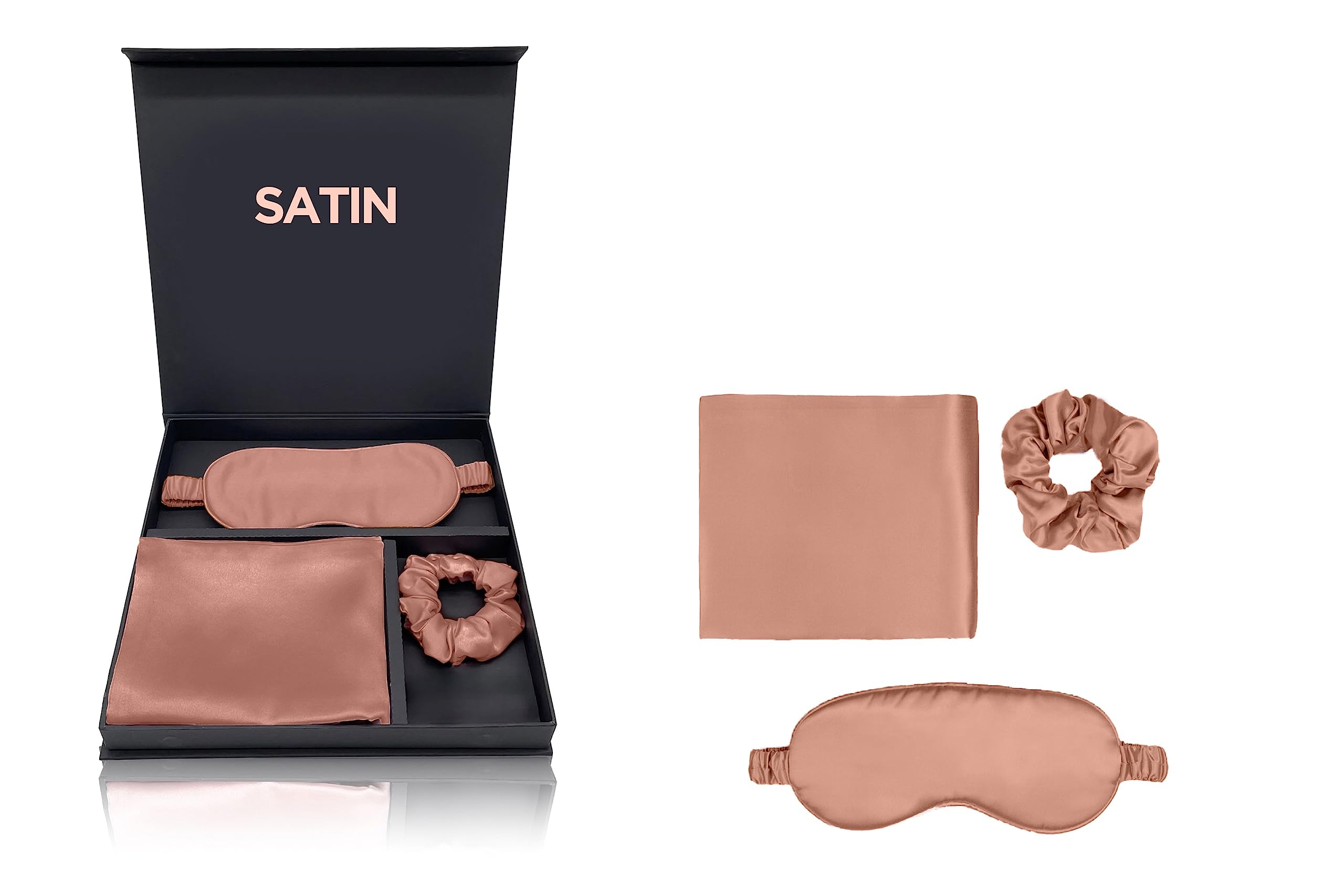 AMZZLuxury Satin Dream Gift Set: Sleep Mask, Satin Pillowcase, and Hair Band – Premium Gift Box for Beauty and Comfort (Skin Pink)