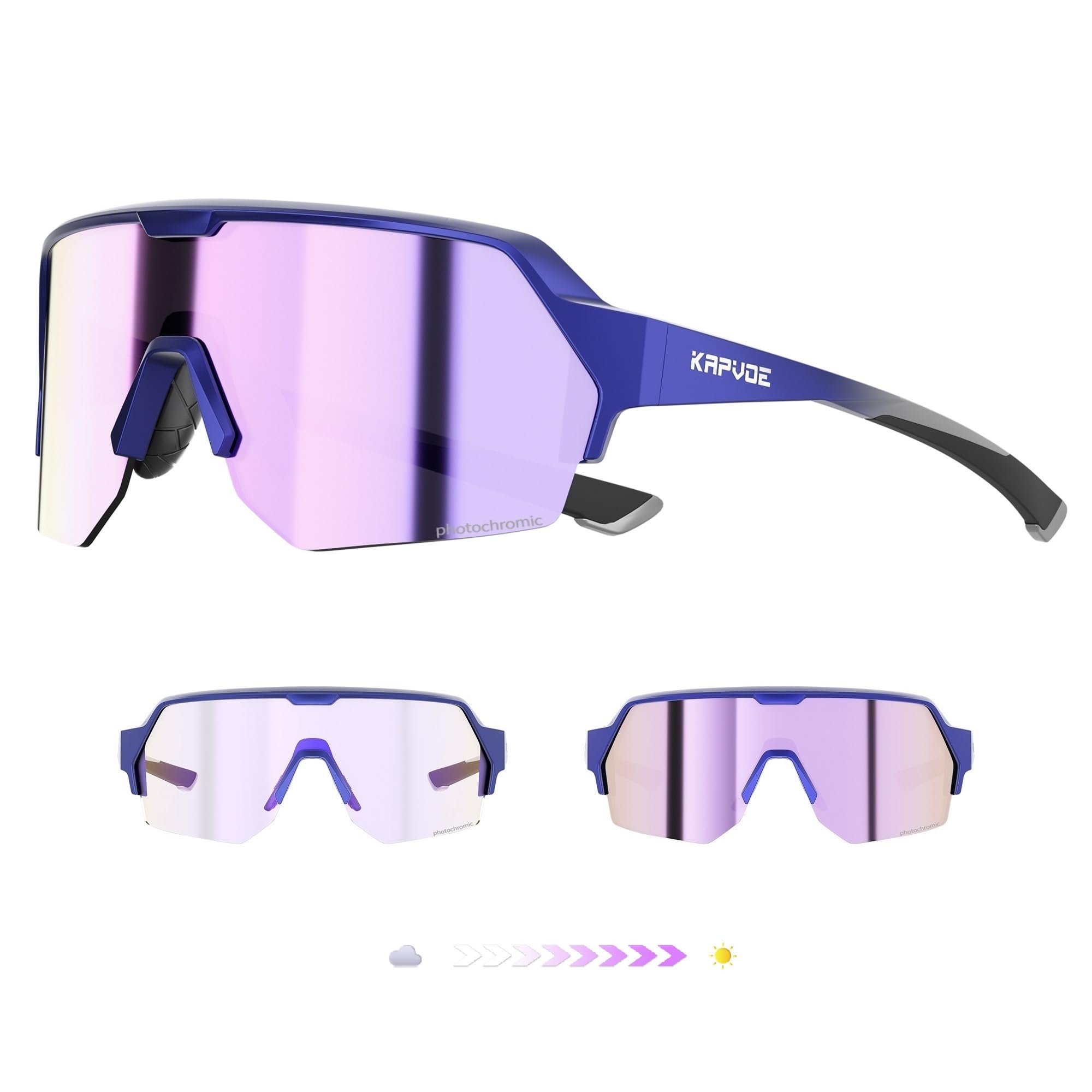 KAPVOE Photochromic Cycling Glasses for Men Women with UV400 Protection Sports Sunglasses for Biking Running MTB K360