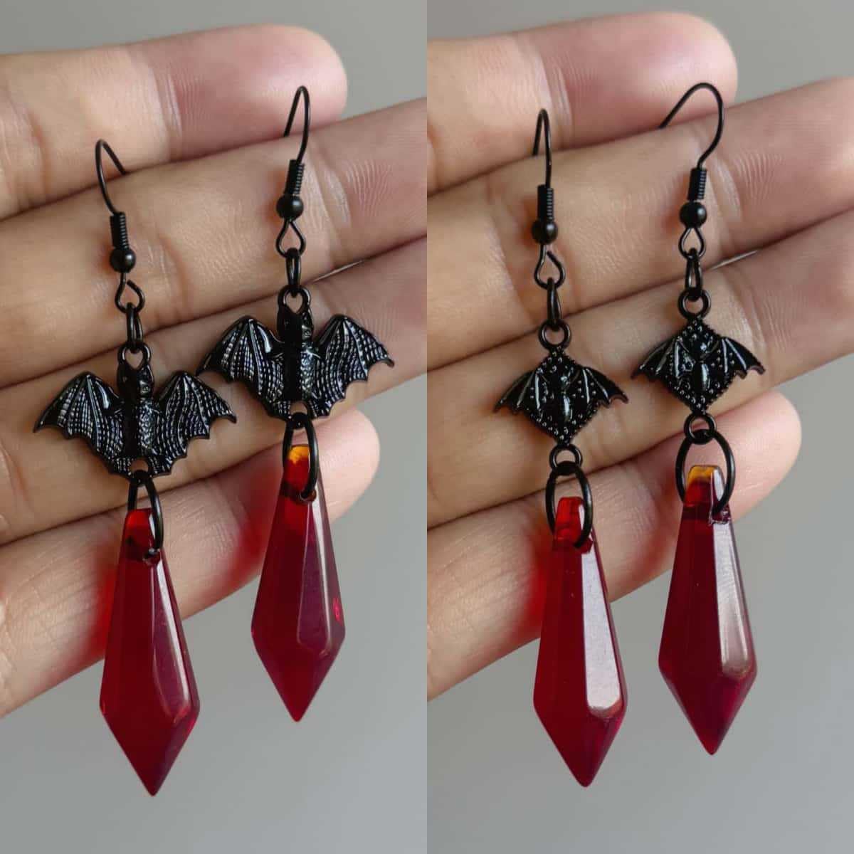 Gothic Bat Earrings for Women Vintage Red Crystal Gems Drop Dangle Earrings Victorian Mystery Vampire Bats Animal Earrings Halloween Party Costumes Jewelry - Image 4