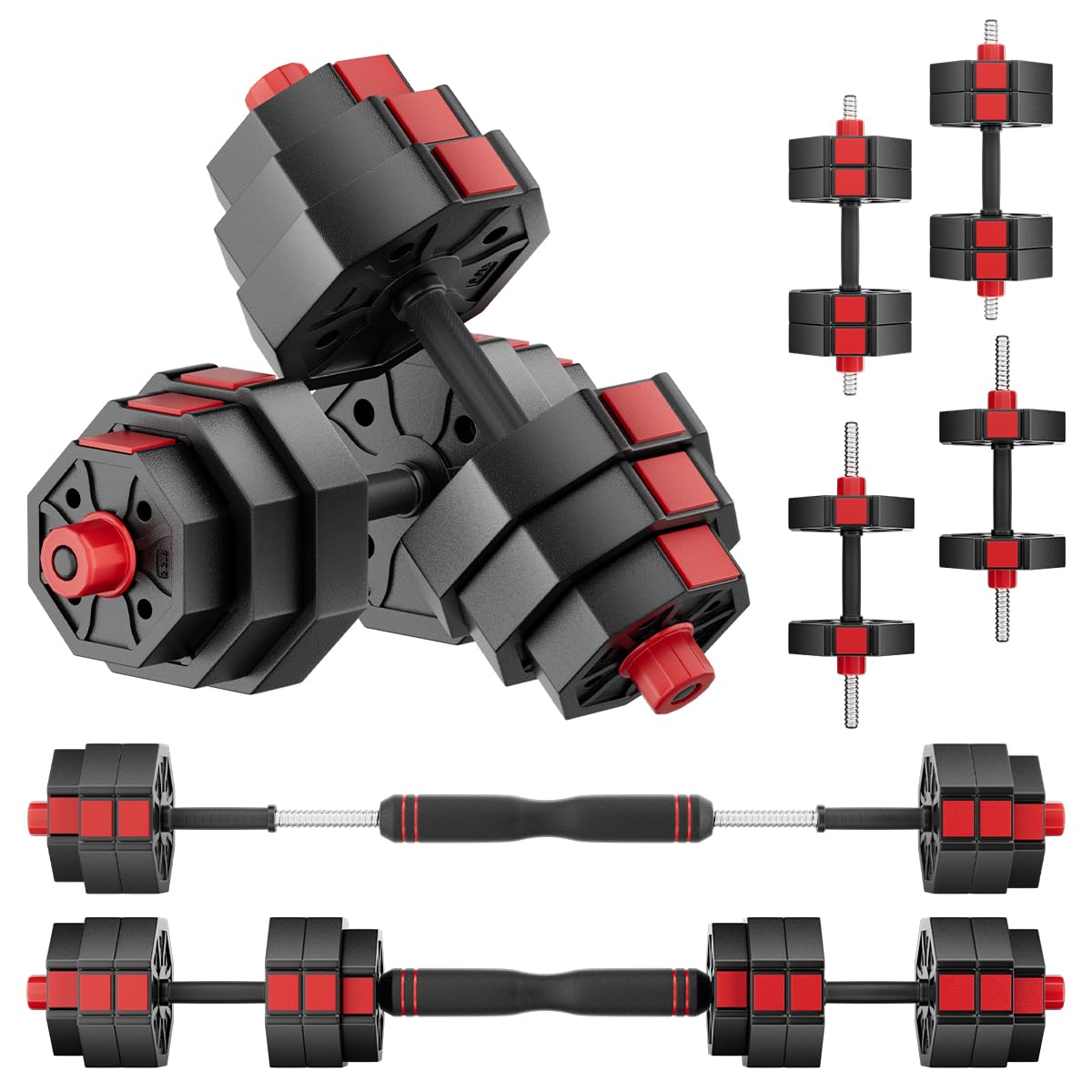 YllJYK Adjustable Weights Dumbbells Set, 50LB Free Weights with 4 Modes, Mutiweight Dumbbell/Barbell/Kettlebell, Versatile Weight Set for Home Gym, Workout Equipment for Men and Women