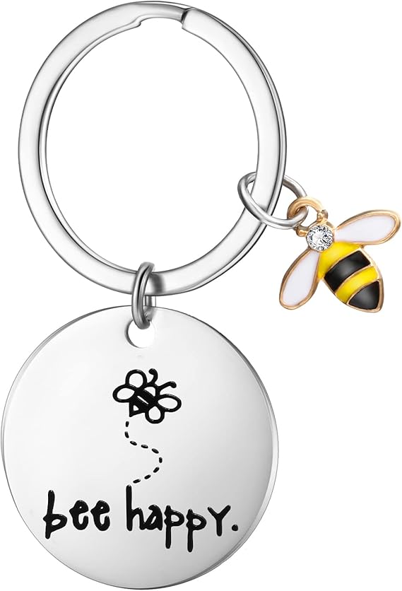 Bee Keyring for Women Inspirational Quota Key Chain Bee Happy Silver ...