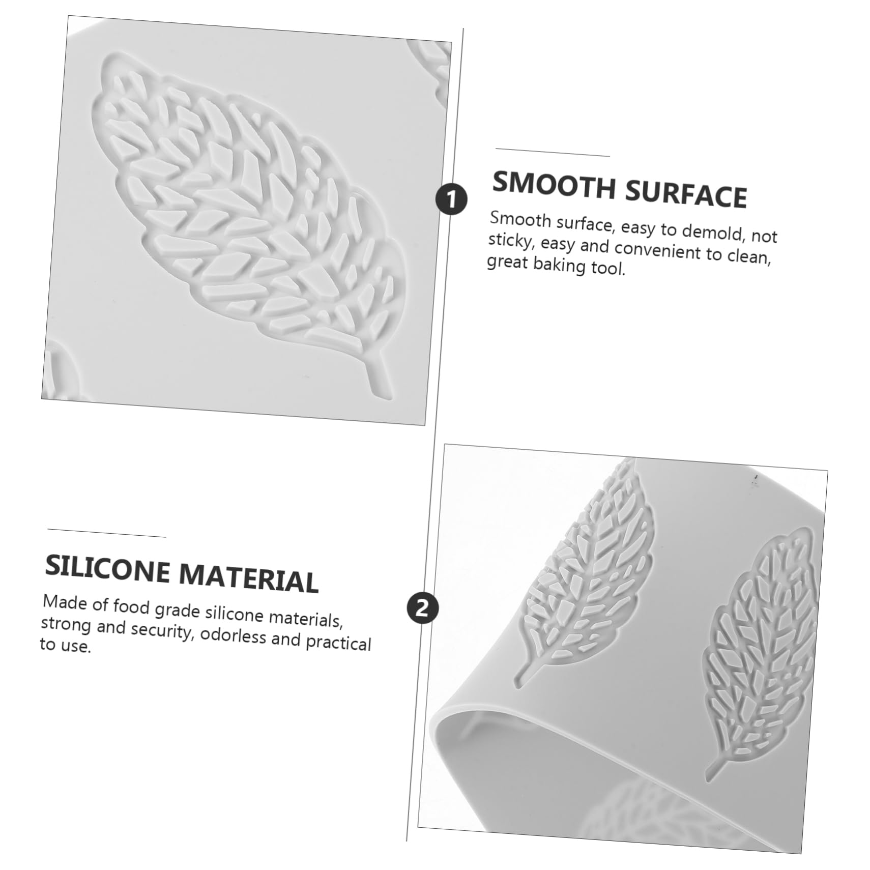 Moule Fondant en Silicone 5 Pièces, Forme de Feuille Délicate, Flexible et Antiadhésif, Facile à Nettoyer pour Pâtisserie et Dessert
