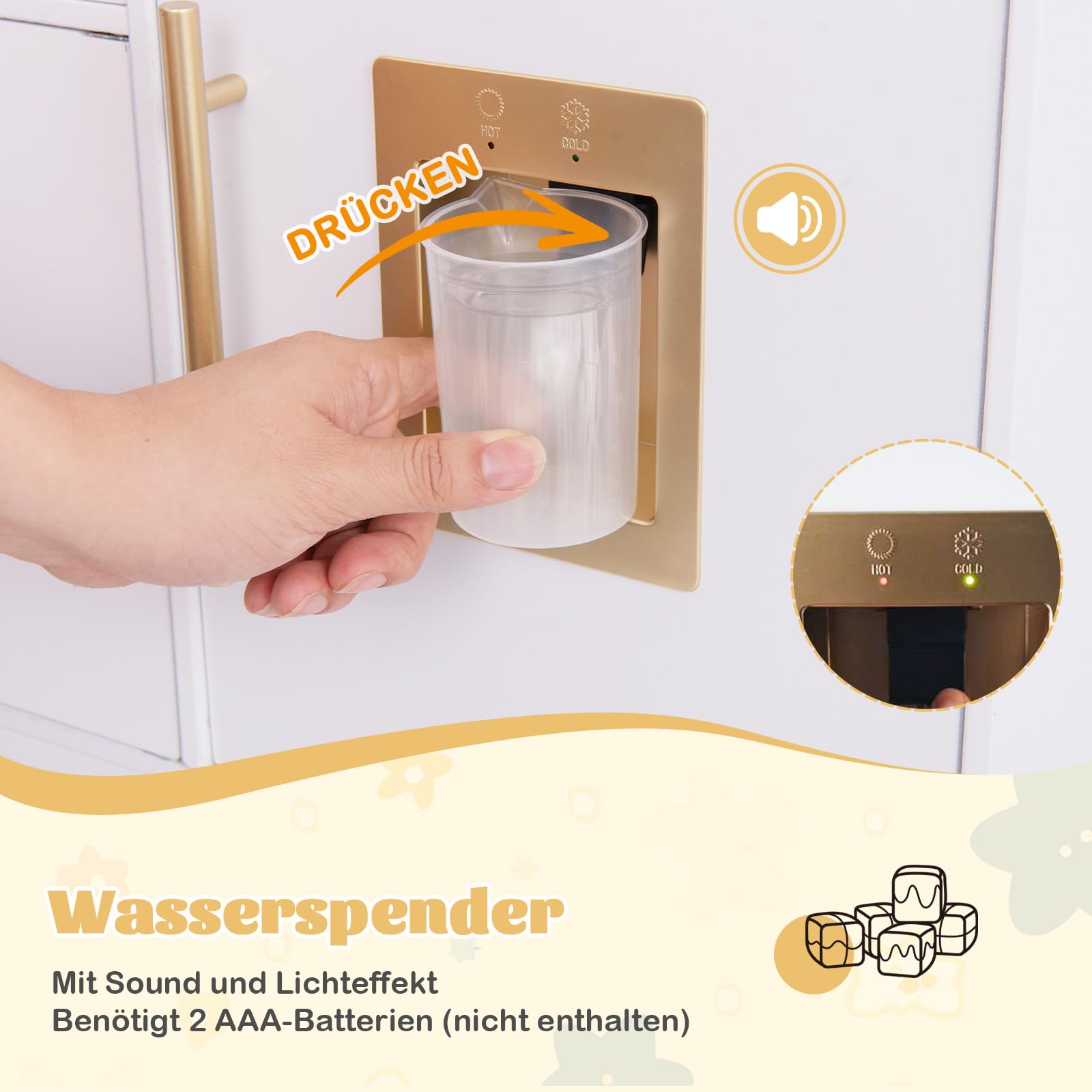 COSTWAY Kinderküche aus Holz, Spielküche mit Licht und Sound, Kinder Küche mit Spüle, Wasserhahn, Herd, Wasserspender, Mikrowelle, Spielzeugküche mit Zubehör für Kinder ab 3 Jahren (Weiß)