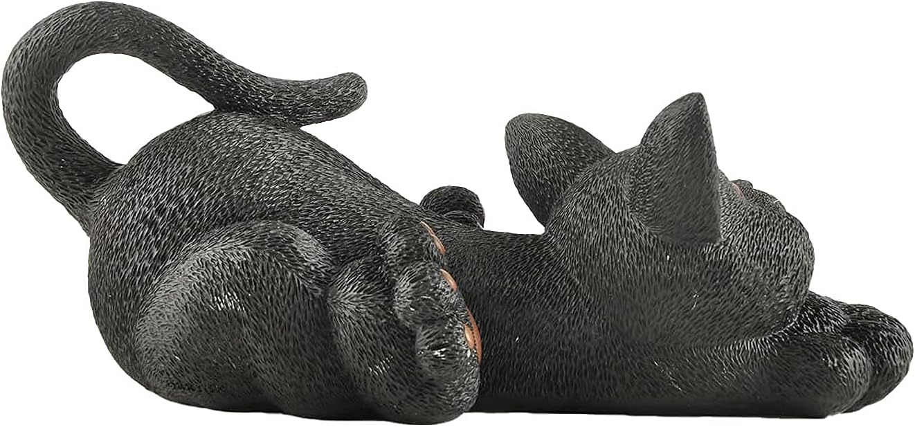 JFSM INC. 12" Whimsical Lounging Black Cat Garden Statue - Indoor Outdoor Relaxed Zen Cat Sculpture - Cat Lover Gifts, Decorations for Patio Yard Lawn Porch