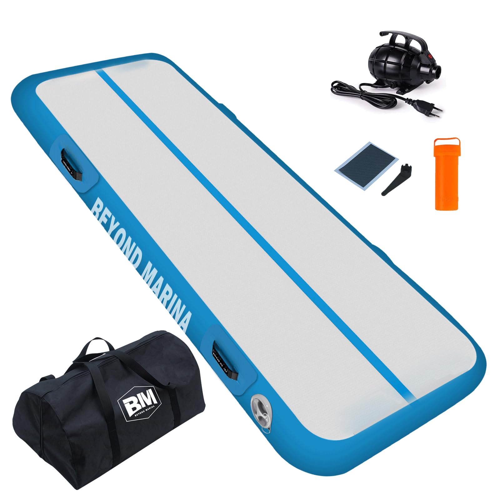 BEYOND MARINA Inflatable Gymnastics Mat, 10 cm Thick Air Tumble Track, 2m/3m/4m/5m Heavy-Duty Tumbling Mat with Electric Pump, for Home, Gym, Cheerleading, Yoga, Acrobatics, Water Fun - 4m Blue