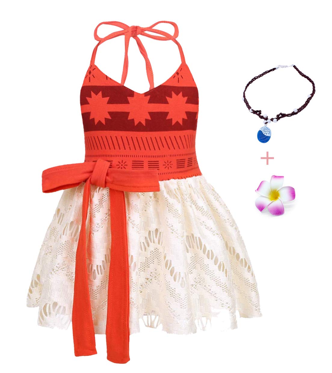 HenzWorldGirls Dress Costume Princess Adventure Birthday Party Halter Beach Outfit Flower Clip Necklace Headband Accessories