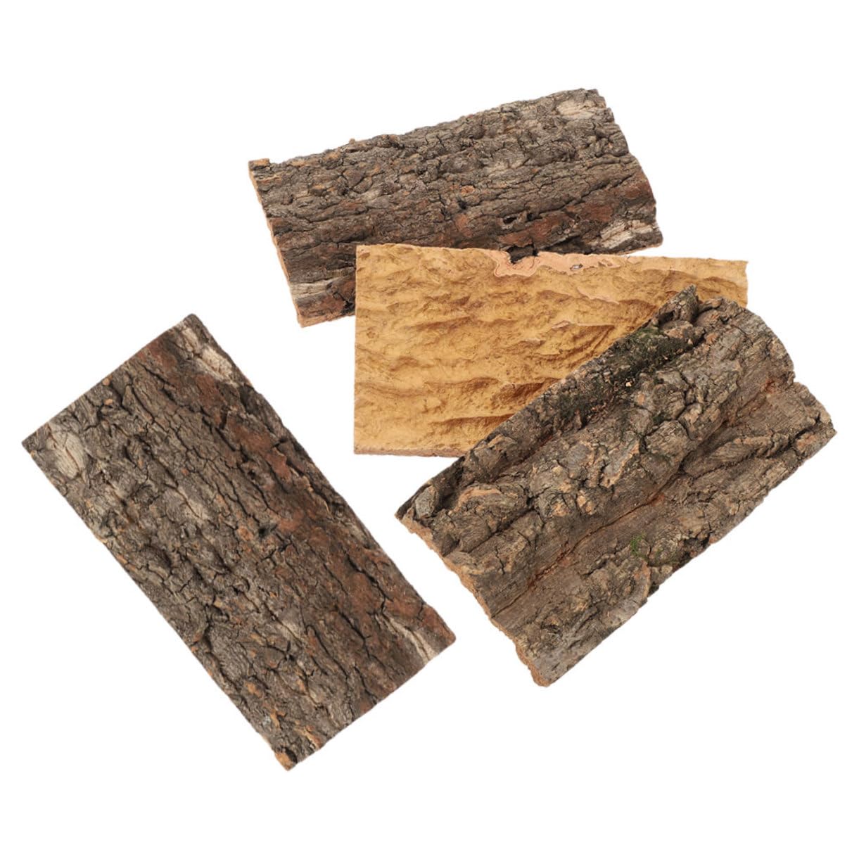 HOUDERCO 4Pcs Reptile Bark Decoration Natural Cork Background for Terrarium and Aquarium Lightweight Tank Decor for Betta Fish Turtle and Reptiles Safe Habitat Enhancement